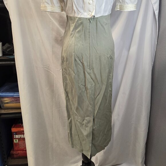 Vintage M.H.M Melissa Harper Dress Size Medium Green & Ivory Rayon & Poly - Picture 16 of 16
